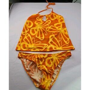 Venus Women's Two-Piece‎ Bikini Bright Orange Butterflies Top Medium Bottom 14